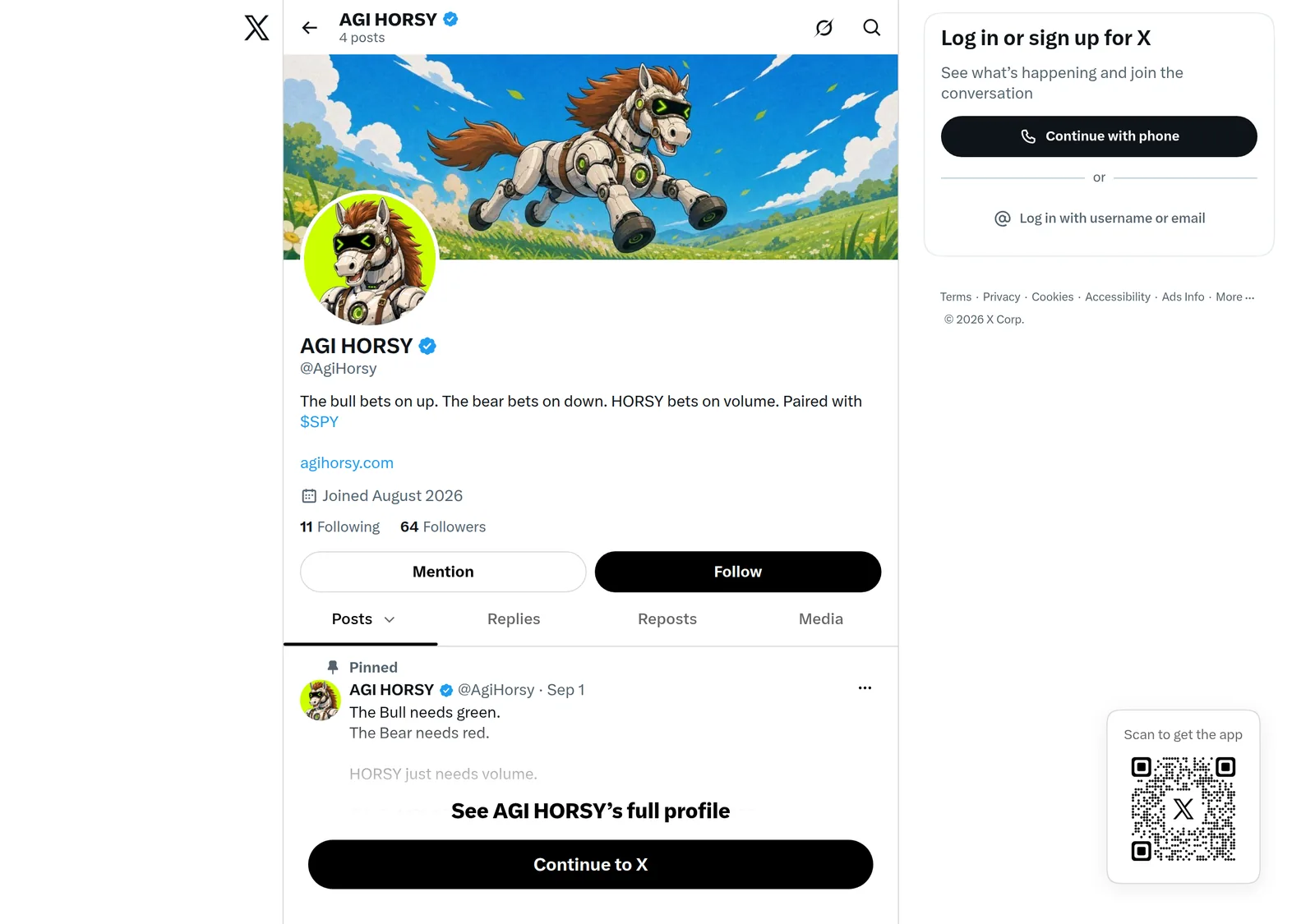 The project X account, still live on 12 September 2026