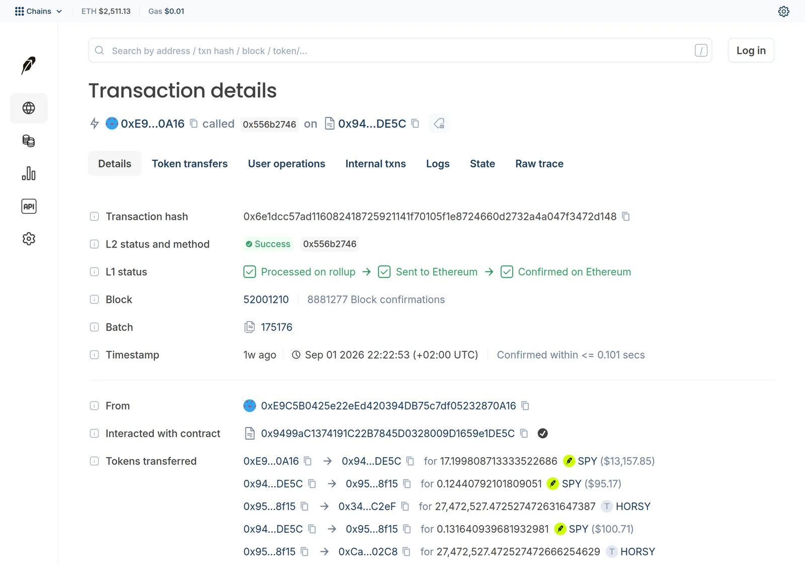 The transaction as the public explorer shows it, captured 12 September 2026
